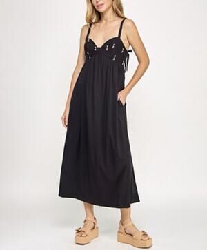 Beauty & Grace Black Embellished Beaded Black Midi Dress M